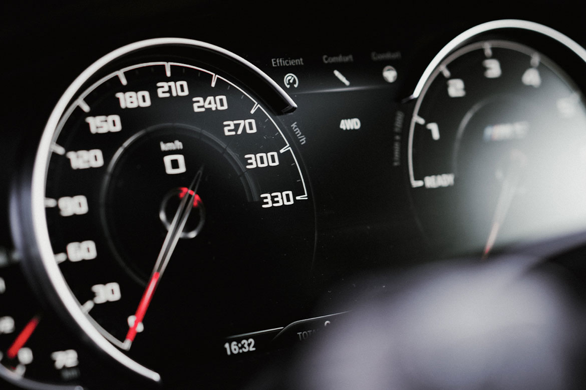 Speedometer on a high-performance vehicle